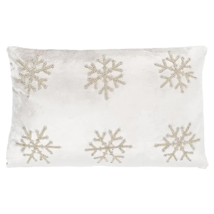Sydnee Snowflake Pillow, Beige/Silver, PLS885A-1220