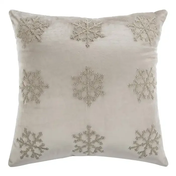 Sydnee Snowflake Pillow, Beige/Silver, PLS885A-2020