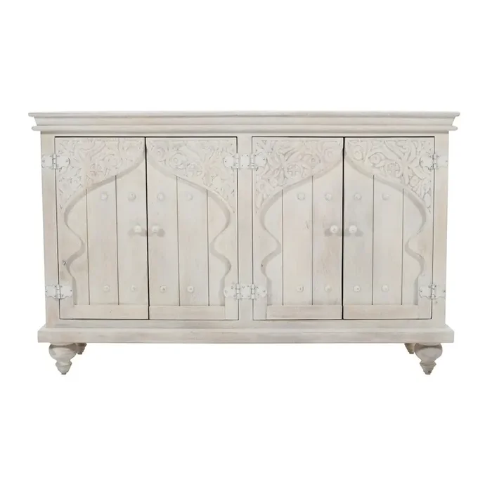 Taj 60″ Hand Carved Solid Wood Global Bohemian Four-Door Sideboard Cabinet