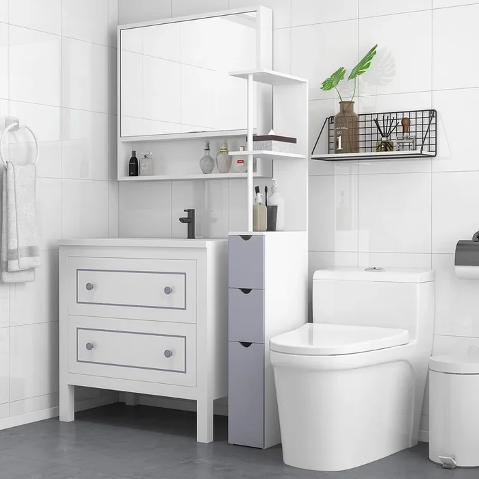 Tall Bathroom Cabinet 2-Tier Shelf Storage Cupboard w/ Drawers
