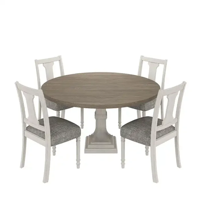 Tannen 59″W Round White and Gray 5-Pc Dining Table Set