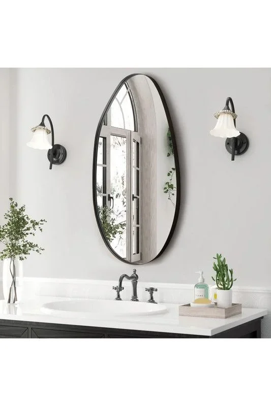 Teardrop-Shaped Wall-Mounted Bathroom Mirror with Metal Frame & Anti-Shatter Backing