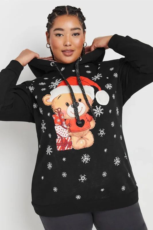 Teddy Bear Christmas Print Hoodie