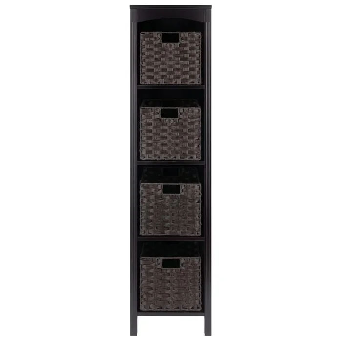 Terrace 5-Pc Storage Shelf with 4 Foldable Woven Baskets, Espresso and Chocolate