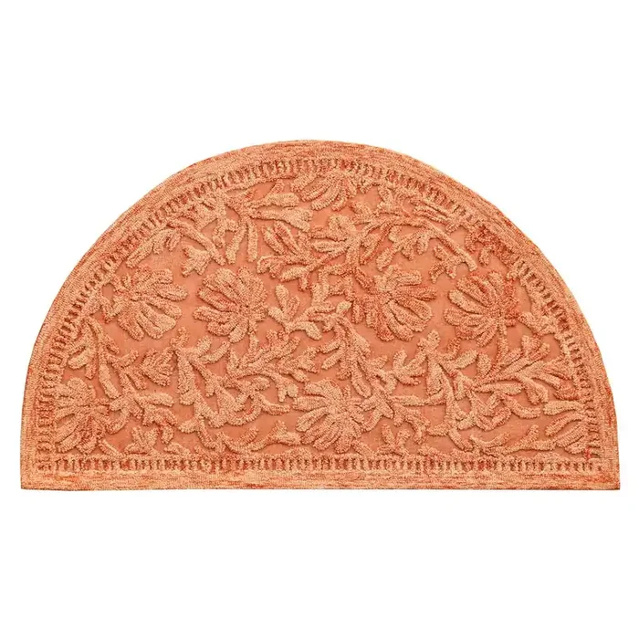 Terracotta Floral Hand-Tufted Wool Hearth Rug