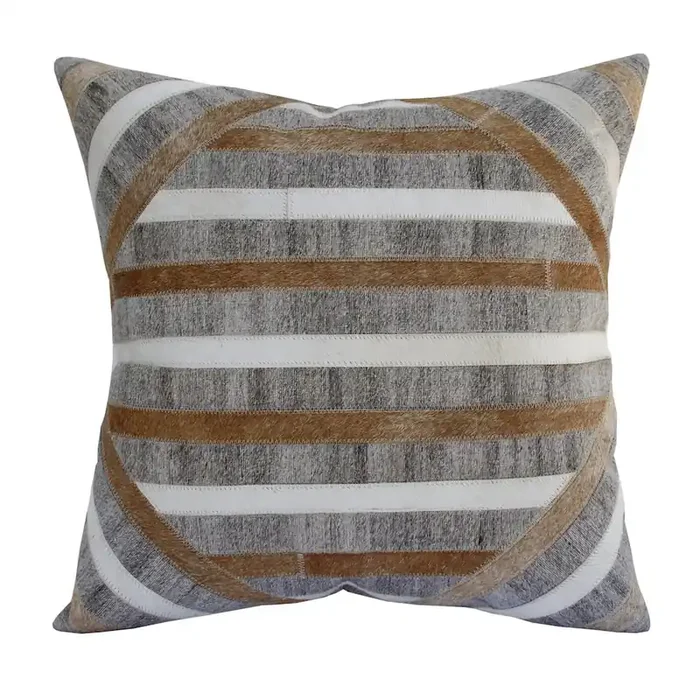 Textured Faux Leather Natural Throw Pillow