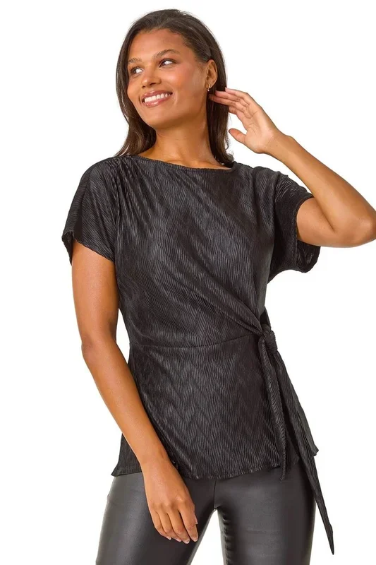 Textured Side Tie Tunic Top
