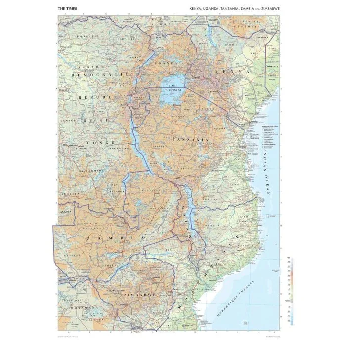 The Times Map of Kenya, Uganda, Tanzania, Zambia and Zimbabwe – Compact