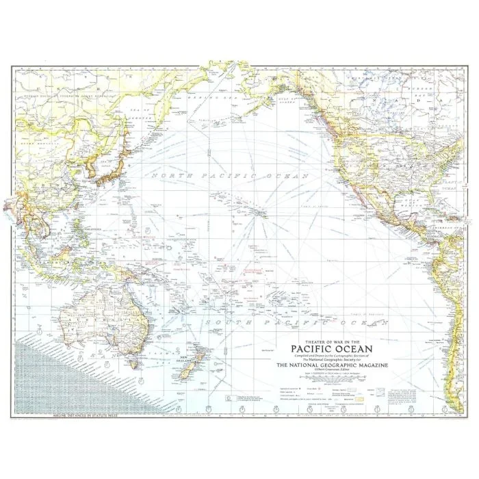 Theater of War in the Pacific Ocean – Published 1942 Map