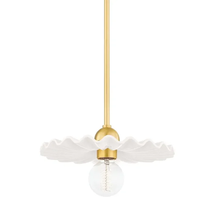 Tinsley Pendant In Aged Brass/Ceramic Gloss Cream Color