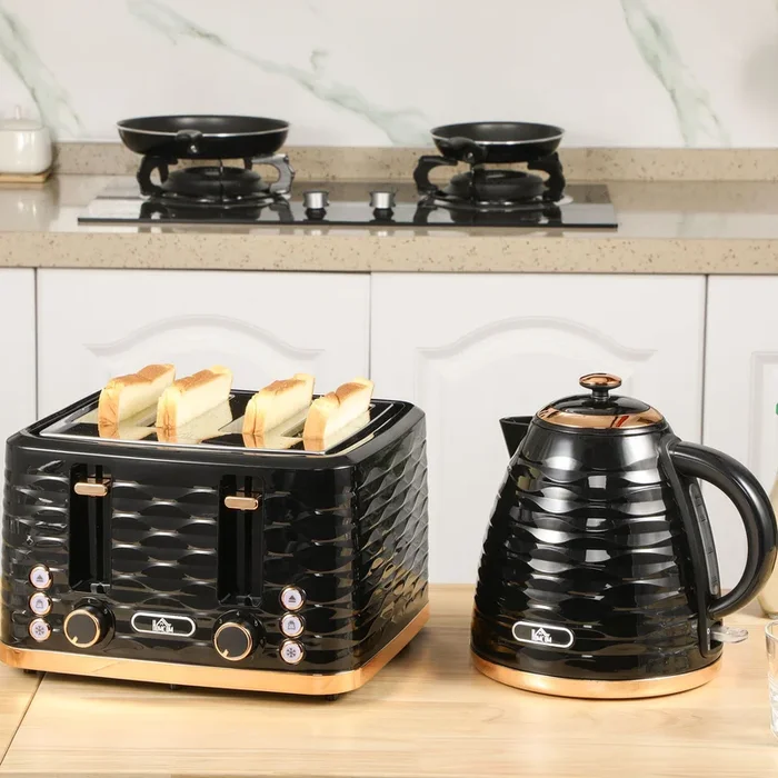 Toaster with 4 Slot, 7 Browning Levels, 1600W, Black Ripple