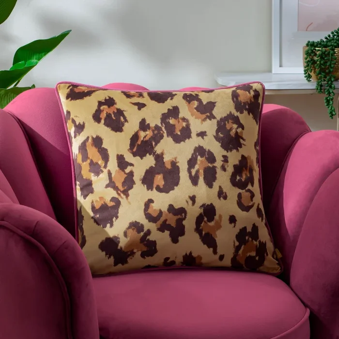 True Leopard Piped Velvet Cushion