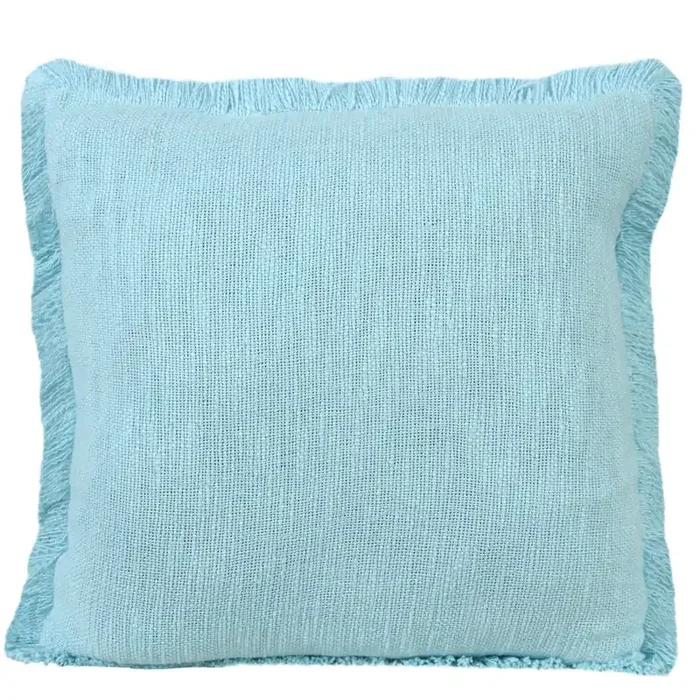 Unique Neutral Solid Cotton Throw Pillow with Fringe