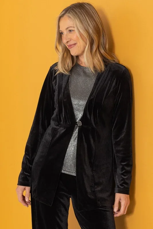 Velour Jacket With Diamante Button