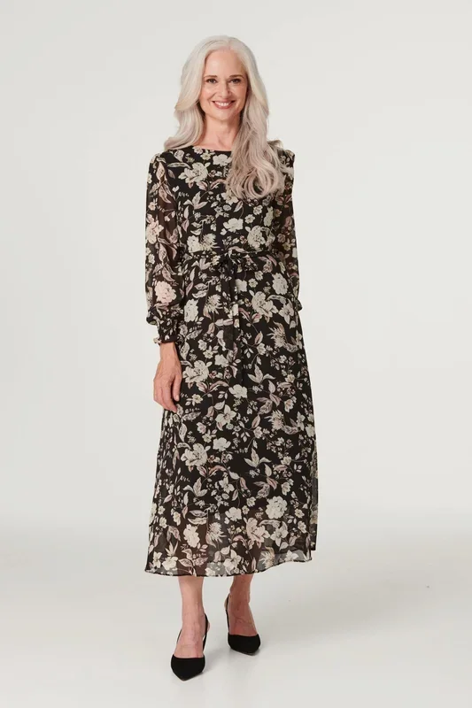 Vintage Floral Midi Tea Dress