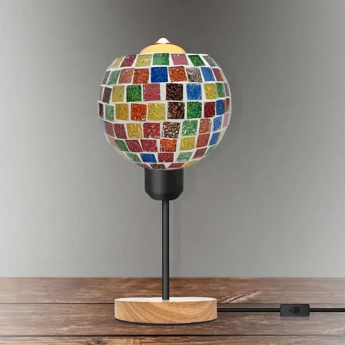 Vintage Glass Globe Mosaic Table Lamp Ellipse Shape ~ 3137