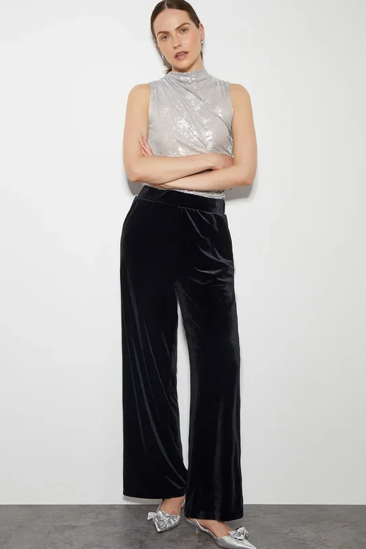 Vora Velvet Wide Leg Trousers Black