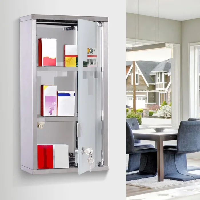 Wall Mounted Lockable Medicine Cabinet Stainless Steel