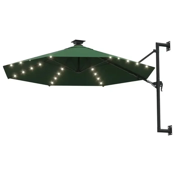 Wall-Mounted Parasol – 3m Green Canopy | 28 LED Lights with Crank Lift VIDAXL
