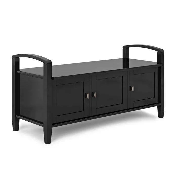 Warm Shaker Solid Wood Entryway Storage Bench In Black