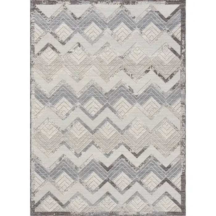 Westport Light Blue/Ivory Chevron PET Yarn Indoor/Outdoor Area Rug