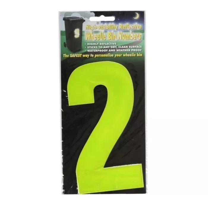 Wheelie Bin Sticker Yellow High Visibility Reflective – Number 2
