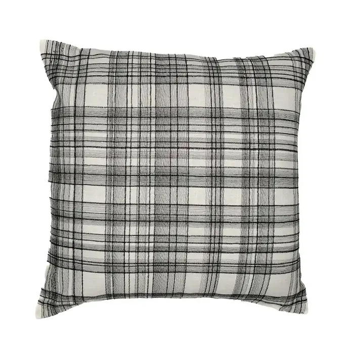 White/Black Contemporary Checkered Hand-Woven Throw Pillow Cover