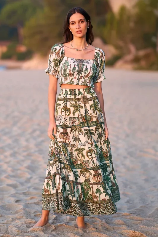 White Cotton Voile Safari Midi Skirt