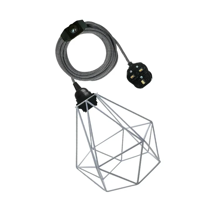 White Diamond Shade 4m Fabric Flex Cable Plug in Pendant Lamp~2178