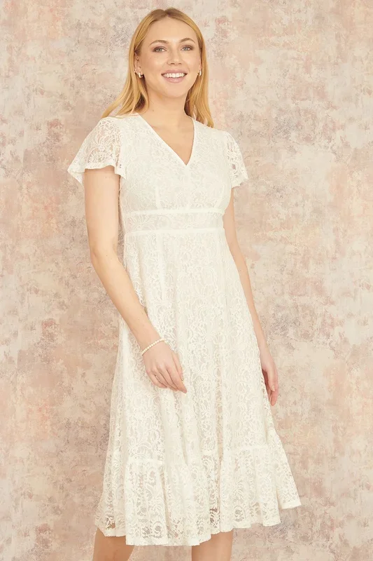 White Lace Midi Skater Dress