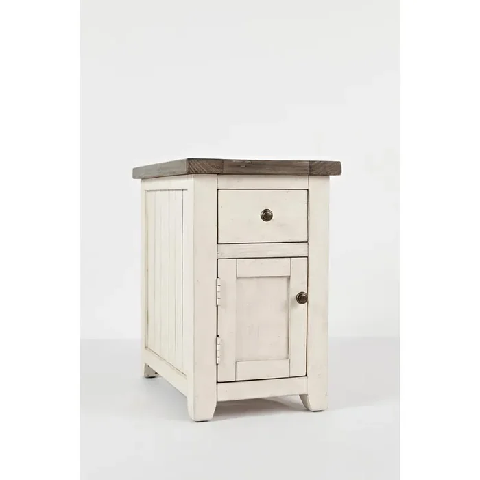 White Rustic Farmhouse Chairside Table with Reclaimed Pine Wood Construction