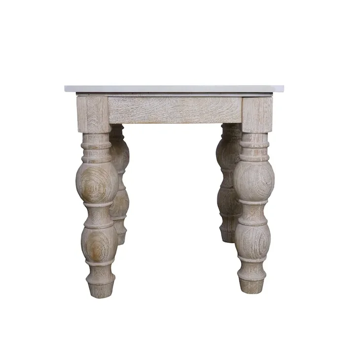 White Washed Classic Traditional Mango Wood/Marble Indoor Square Side Table