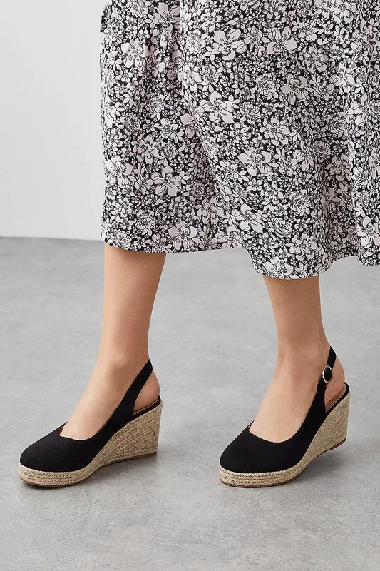 Wide Fit Riya Closed Toe Slingback Espadrille Wedge Sandals
