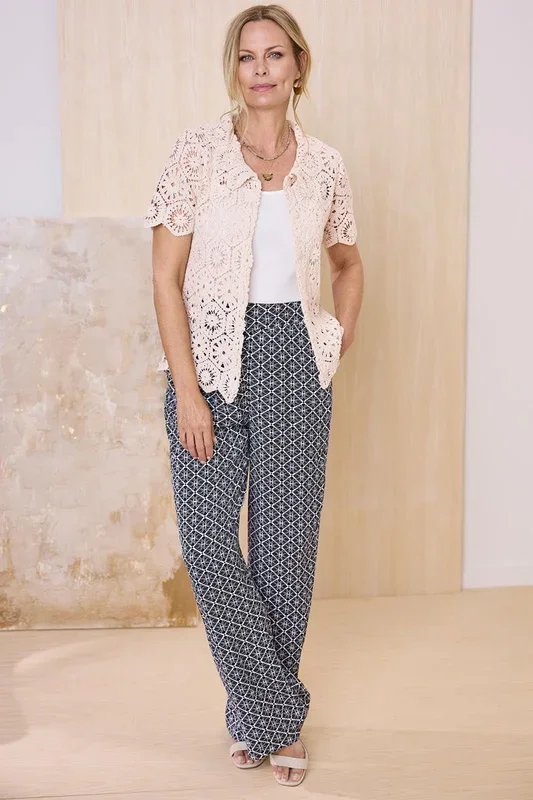 Wide Leg Pull-On Trousers