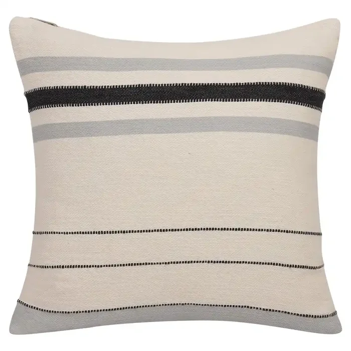 Wilmington Cotton Poly Filled Pillow in Ivory/Gray, 20″ x 20″