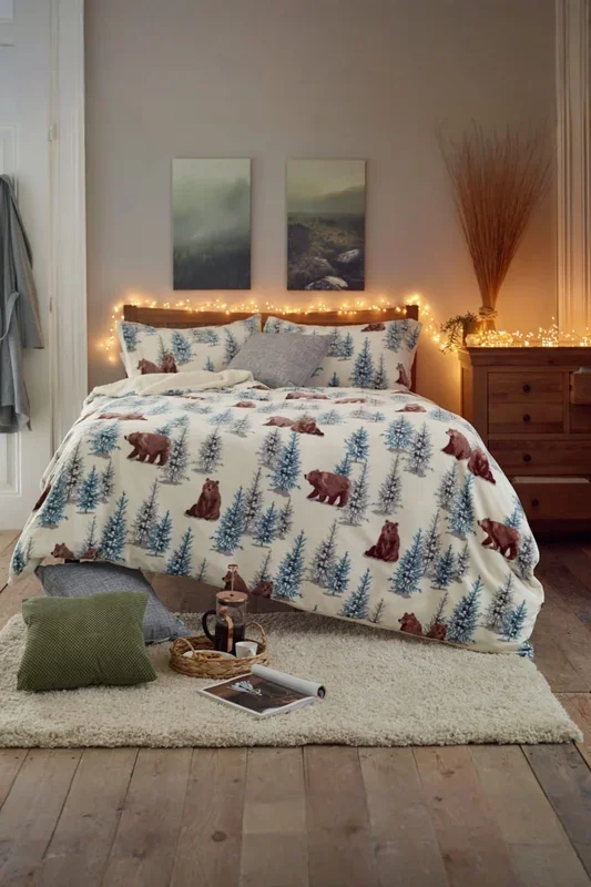 Winter Bears Fleece Duvet Cover Set – Soft Printed Bedding with Zip Fastening