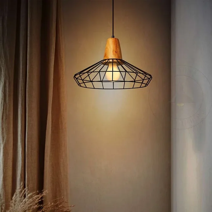 Wood Lamp Holder Base Nest Cage Ceiling Hanging Pendant Light ~3154