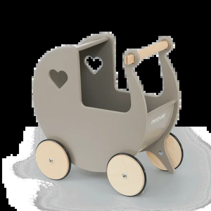Wooden Dolls Pram – Grey Push-Along Toy for Toddlers | Sustainable Wood MOOVER