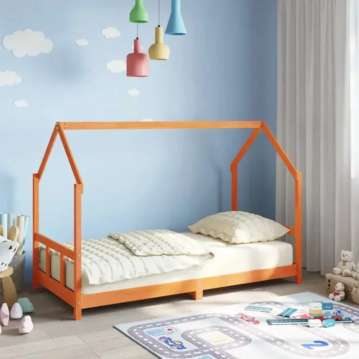 Wooden Kids Bed Frame – Wax Brown | 190x90cm – Curtain-Ready Design VIDAXL