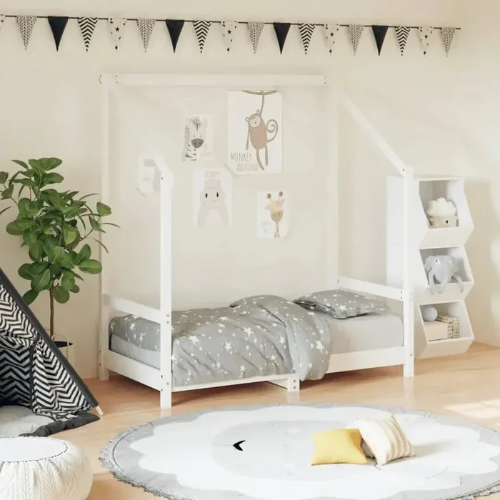 Wooden Kids Bed Frame – White 140x70cm | Ultimate Hideaway with House Style Design VIDAXL