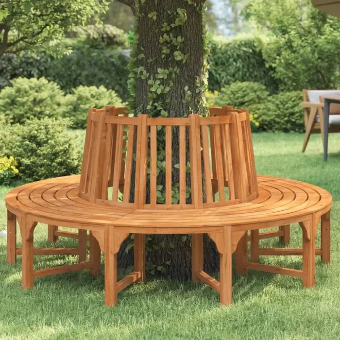 Wooden Round Tree Bench Solid Eucalyptus Wood | Oil Finish with Wrap-Around Design Ø208cm