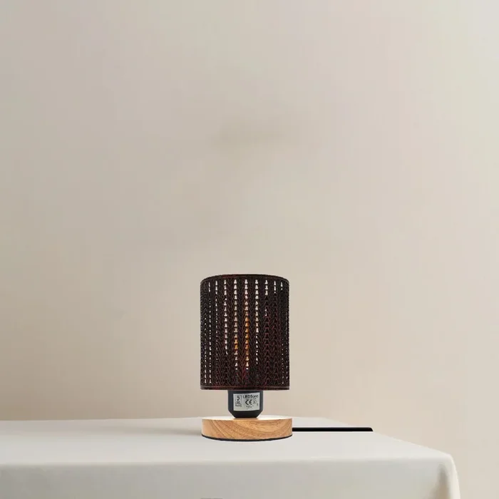 Wooden Stand Bedside Small Table Lamp Plugin Barrel Cage Desk Lamp ~3577