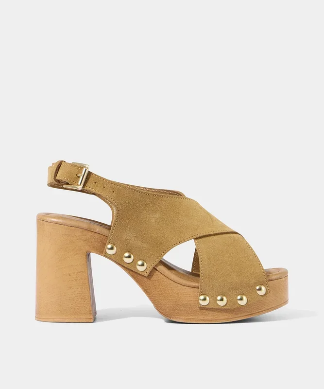 Wooden Studded Clog Chunky Sandals