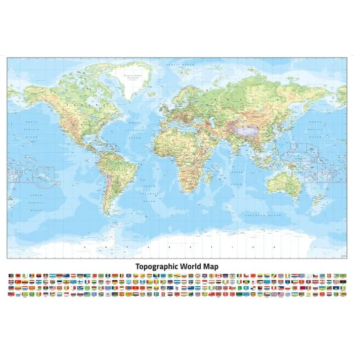 World Topographic (Miller projection) Map