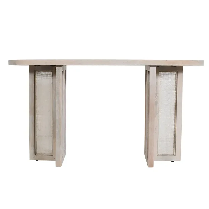 Wyeth Console Table White Wash Finish in Beige/Cream 57″ W x 17″ D x 30″ H