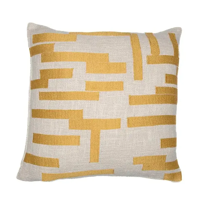 Yellow/Ivory Contemporary Geometric Hand-Woven Throw Pillow Cover