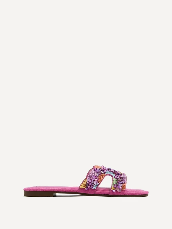 Zahara Fuchsia Faux Suede Embellished Slider Sandal