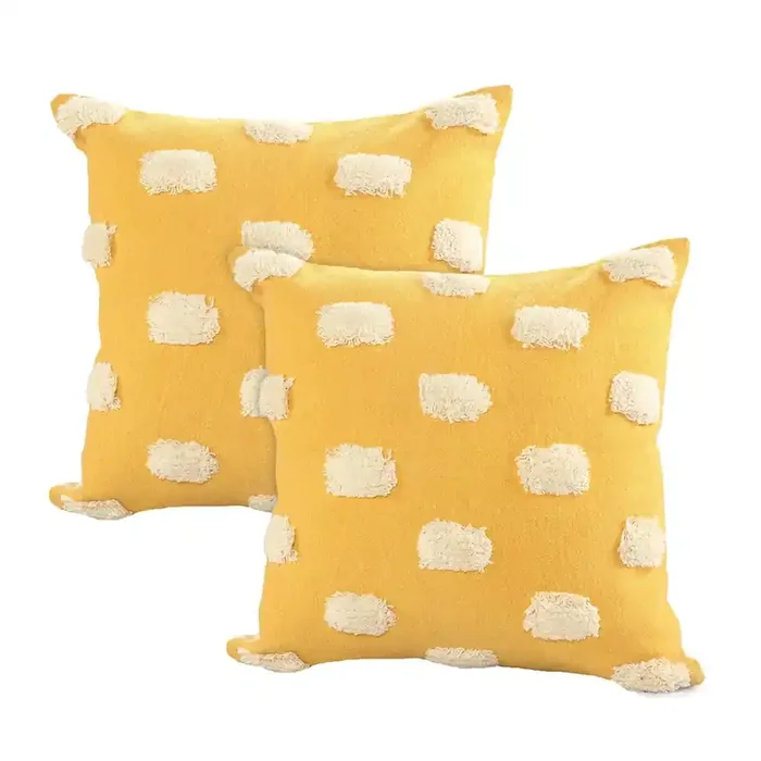 Zeal Cotton Pillow Set of 2 in Yellow/Cream, 20″ x 20″