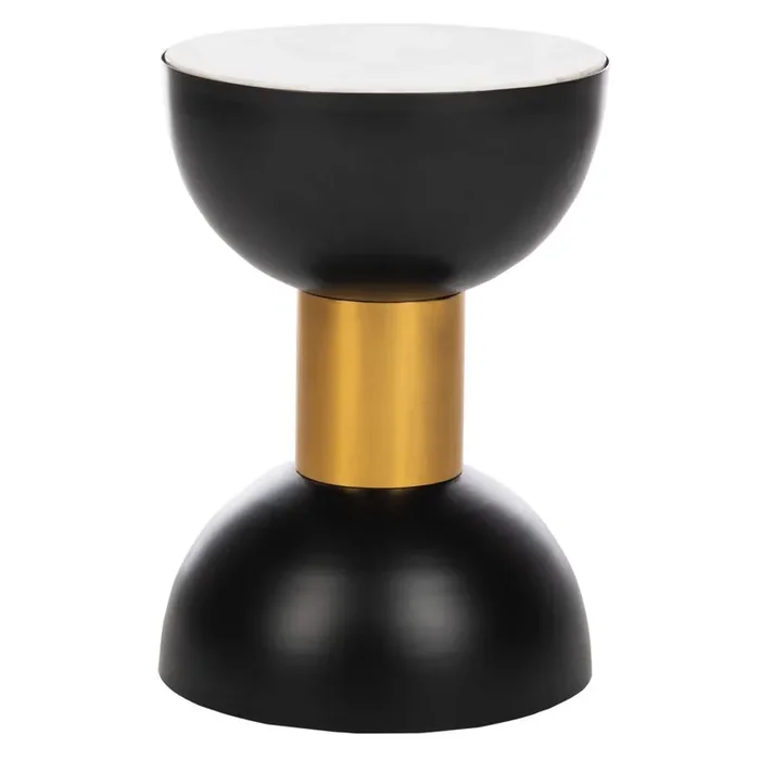 Zephyr Round Accent Table, White Marble/Black/Gold