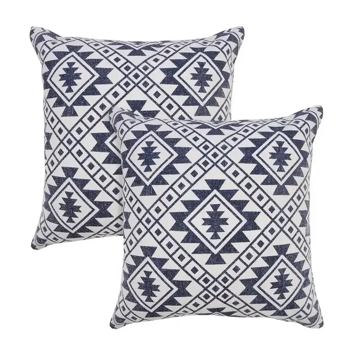 Zion Cotton Pillow Set of 2 in White/Blue, 20″ x 20″